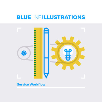 Service Workflow Blue Line Illustration.