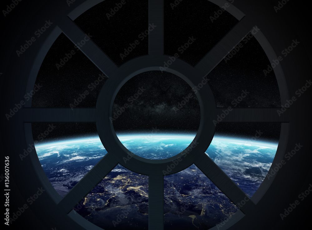 Wall mural view of planet earth from a spaceship cabin