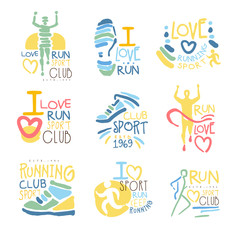 Running Supporters And Run Fans Club For People That Love Sport Set Of Colorful Promo Sign Design Templates