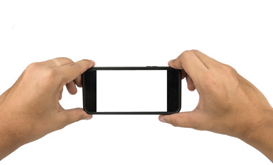 Phone on hand di - cut on white background , Clipping - path .