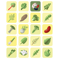 Vegetables and greens collection icon set