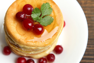 Pancakes with berries. Top view.