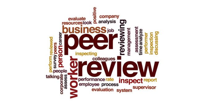 Peer review animated word cloud, text design animation.