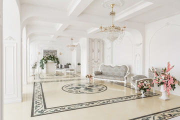 Luxurious vintage interior with fireplace in the aristocratic style