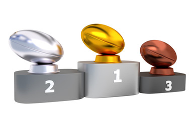 Rugby Podium with Gold Silver and Bronze Trophy