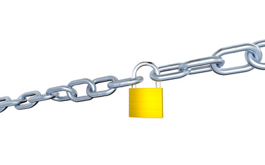 Two Big Metallic Chains Locked with a Padlock