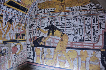Wall painting and decoration of the tomb: ancient Egyptian gods and hieroglyphs in wall painting 