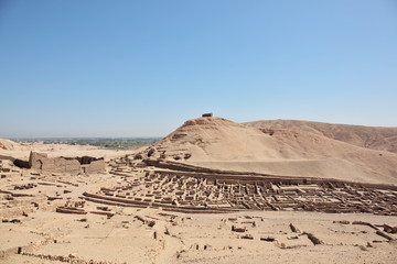 Nature and ruins around the Medinet Habu (Mortuary Temple of Ramesses III), West Bank of Luxor in Egypt.