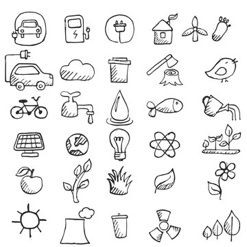 Set Of Hand Drawn Eco Icons