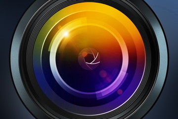 photographic lens on dark background