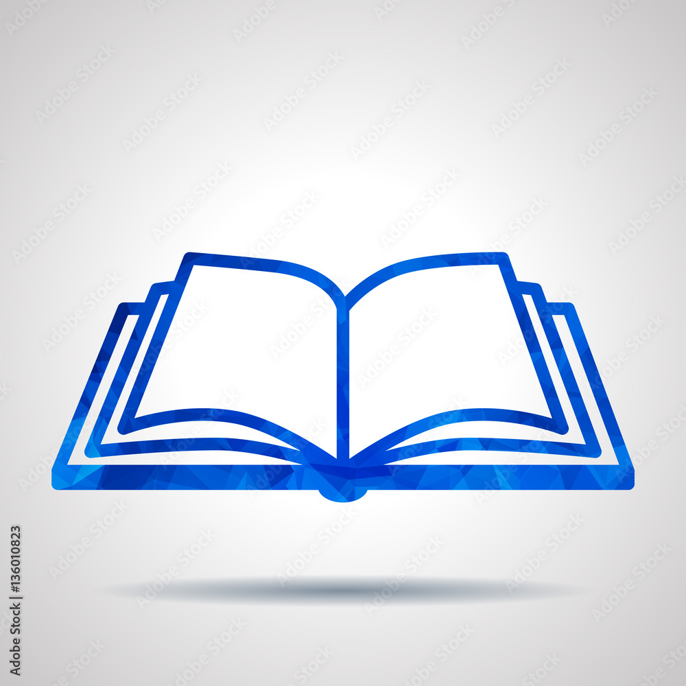 Aufkleber blue triangular polygonal open book vector icon on a grey backgr