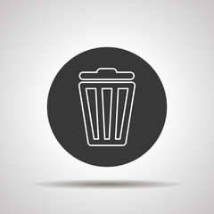 black linear trash bin icon on a grey background