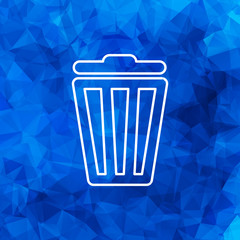 white linear trash bin icon on a blue abstract background