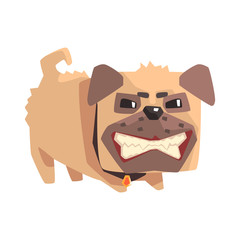 Disheveled Angry Little Pet Pug Dog Puppy With Collar Emoji Cartoon Illustration