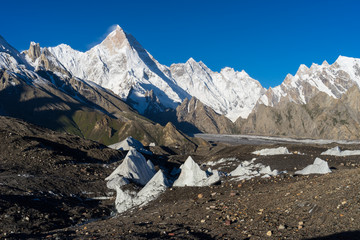 Masherbrum or K1 mountain peak at Goro II camp, K2 trek, Pakista