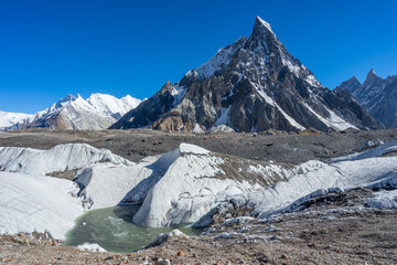 Obraz premium Mitre mountain peak at Concordia camp, K2 trek, Pakistan