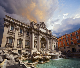 Fototapeta na wymiar Trevi Fountain - the largest and most famous fountain of Rome. Italy.