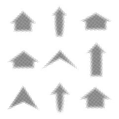 Gray arrows with halftone effect, vector illustration.