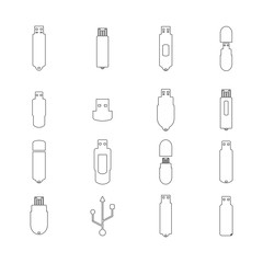 Icons flash drive from thin line, vector illustration.