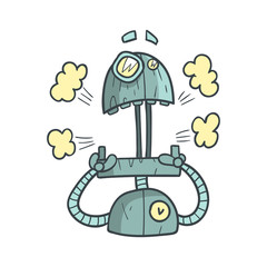 Shocked And Scared Blue Robot Cartoon Outlined Illustration With Cute Android And His Emotions