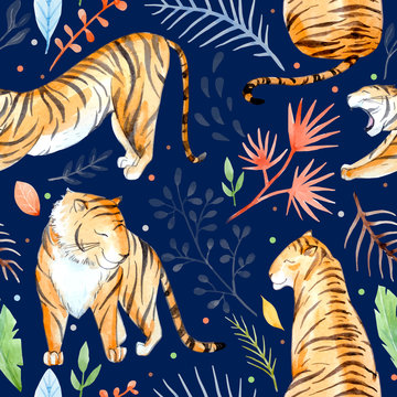 Watercolor vector tropical pattern