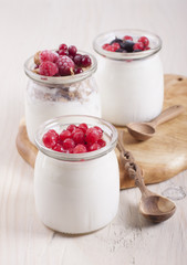 Homemade yogurt with frozen berries red currants
