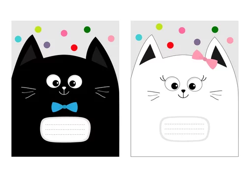 Notebook Cover Composition Book Template Black White Cat Kitty Head With Bow Cute Cartoon Character Set Pet Baby Collection Card Flat Design Gray Background Colorful Dot Stock Vector Adobe Stock
