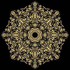 Oriental vector round golden pattern with arabesques and floral elements. Traditional classic ornament. Vintage pattern with arabesques