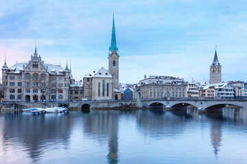 Winter landscape of Zurich with lake, Switzerland
