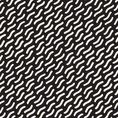 Hand Drawn Scattered Wavy Lines Monochrome Texture. Vector Seamless Black and White Pattern