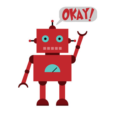 Vector illustration of a toy Robot and text Okay!