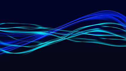 3d illustration of abstract blue waves technology background. Information flow.