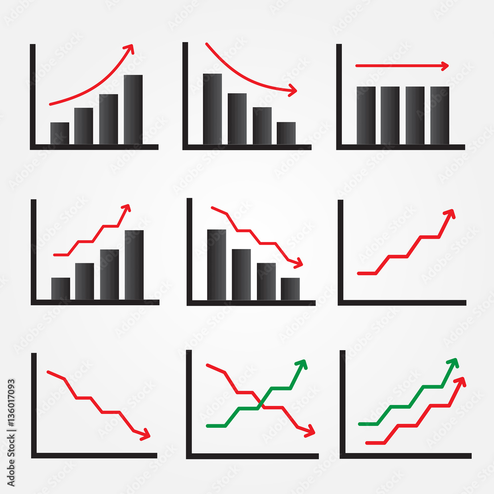 Poster Set of Graph Icon isolated on grey background.