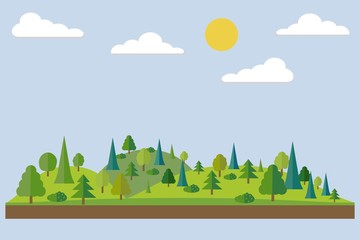 Forest in flat style. Summer. Spring forest. Wildlife. Eco lifestyle. Forest view. Vector illustration