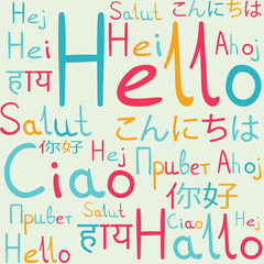 Hello all languages white background pattern blue freindship
