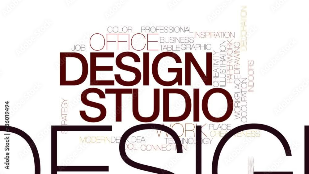 Poster design studio animated word cloud, text design animation. kinetic typography.