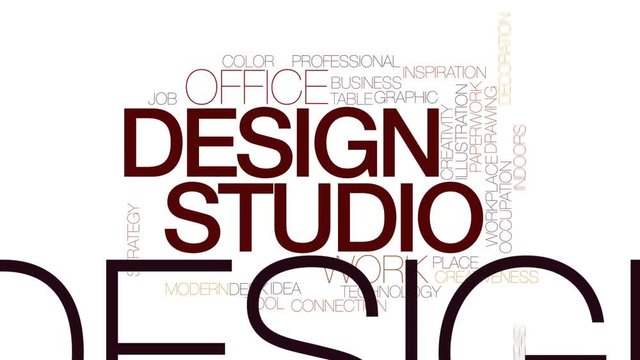 Design studio animated word cloud, text design animation. Kinetic typography.