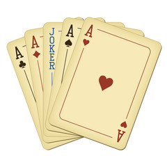 Five of a Kind - Aces and Joker - vintage playing cards vector illustration