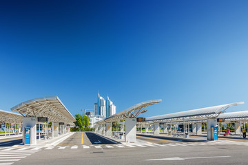 Sunny view of bus station of Lido di Jesolo near Venice, Veneto region, Italy.
