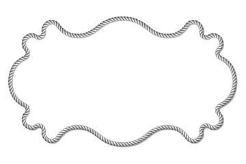 Fototapeta premium Gray rope woven vector border with rope knots, horizontal vector frame, isolated on white background