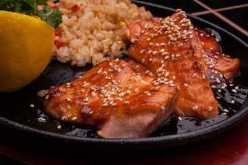 Fried fish with rice and vegetables