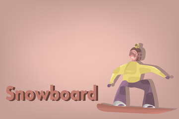 Comic boy on snowboard. Vector cartoon isolated character. Snowboarder makes freestyle jump.