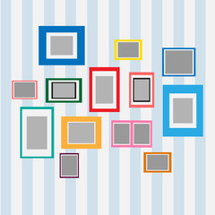 Colorful blank frame on wall. Photo art gallery