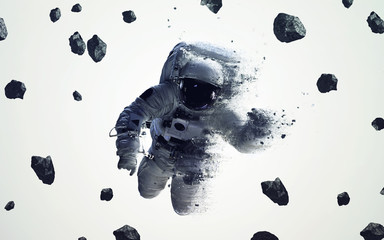 Astronaut in outer space modern minimalistic art. Dualtone, anaglyph. Elements of this image...
