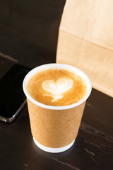 paper coffee cup with paper bag ready to go coffee , take away coffee