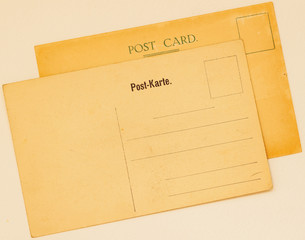 Reverse of two vintage postcards. Grunge blank . Backside. Paper texture. With place your text, background use. concept collecting as a hobby and business