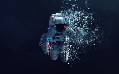 Astronaut in outer space modern minimalistic art. Dualtone, anaglyph. Elements of this image furnished by NASA - obrazy, fototapety, plakaty