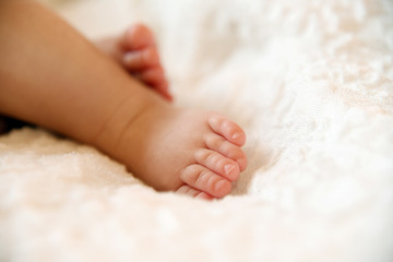 Sleeping newborn baby white isolated hands and face