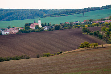 Obraz premium Small village with church at South Moravia in Czechia.
