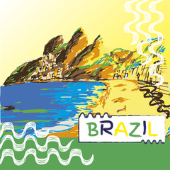 Brazilian hand drawn sketch. Ipanema style concept and logo.